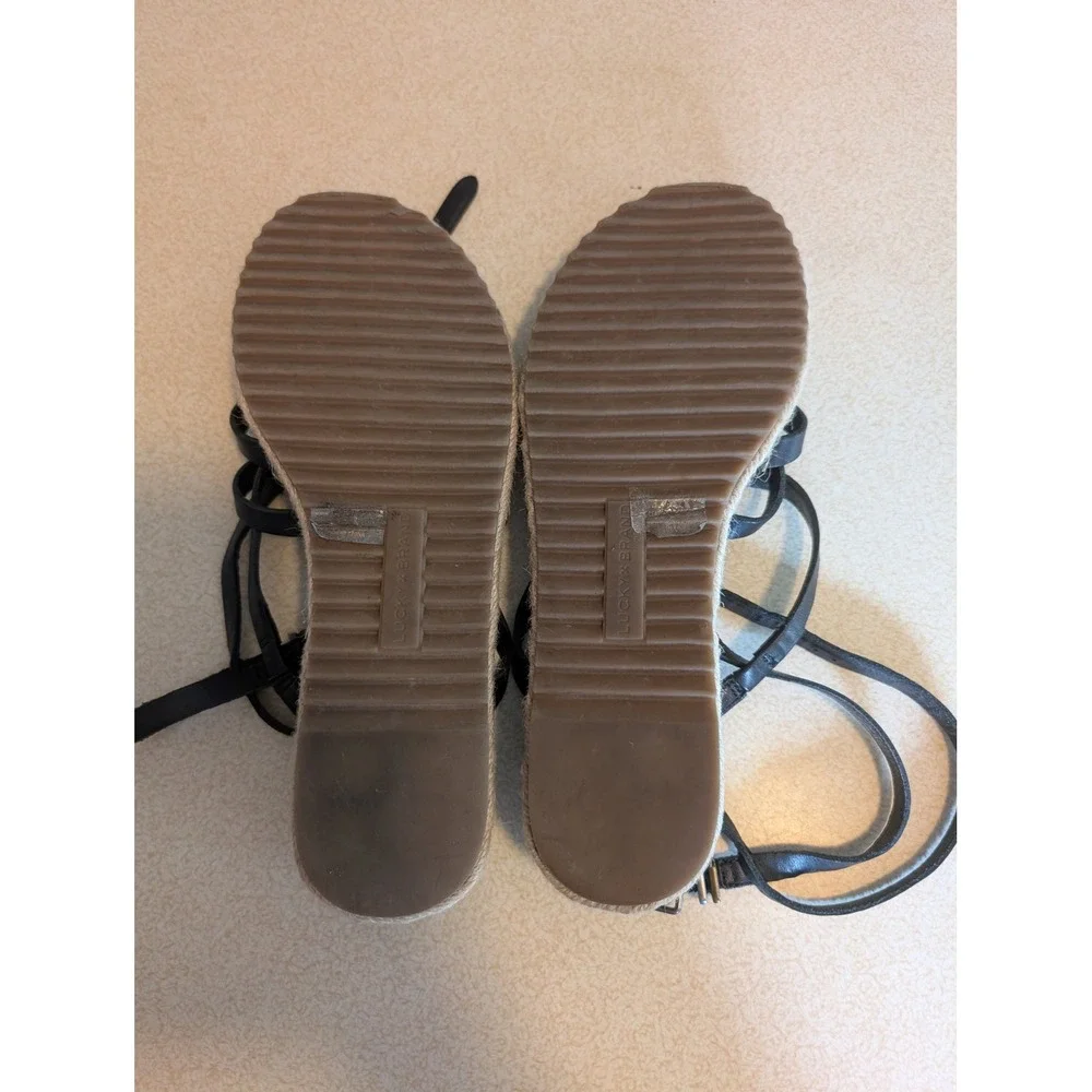 Lucky Brand Black Strappy Wedge Espadrille Sandals Women Platform Gladiator